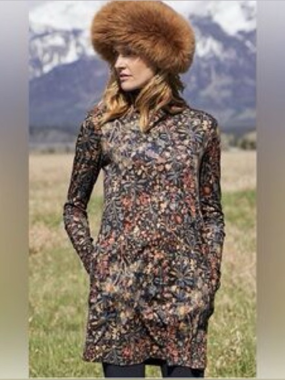 Peruvian Connection Forest Tapestry Moody Dark Floral Tunic Dress Sz M